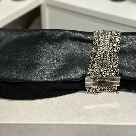Jimmy Choo Black Leather and Suede Chandra Clutch - Picture 1 of 7